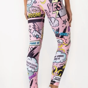 Färgglada leggings med pop art-mönster - Rosa stronger tights, storlek S, inte jätte använda bra skick💗