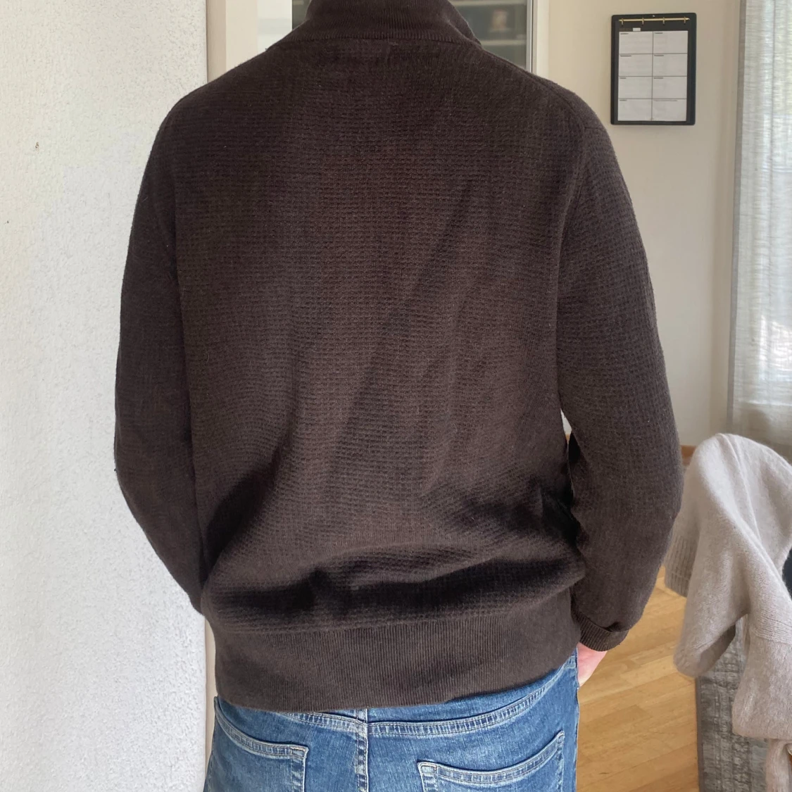 Mörkbrun stickad half zip-tröja - 2