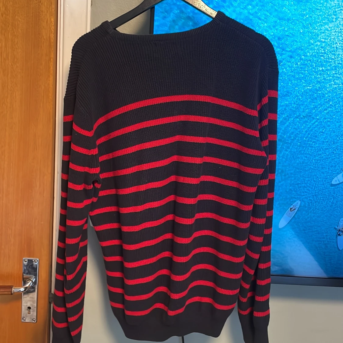 Randig mörkblå och röd stickad tröja från Park Lane - 1