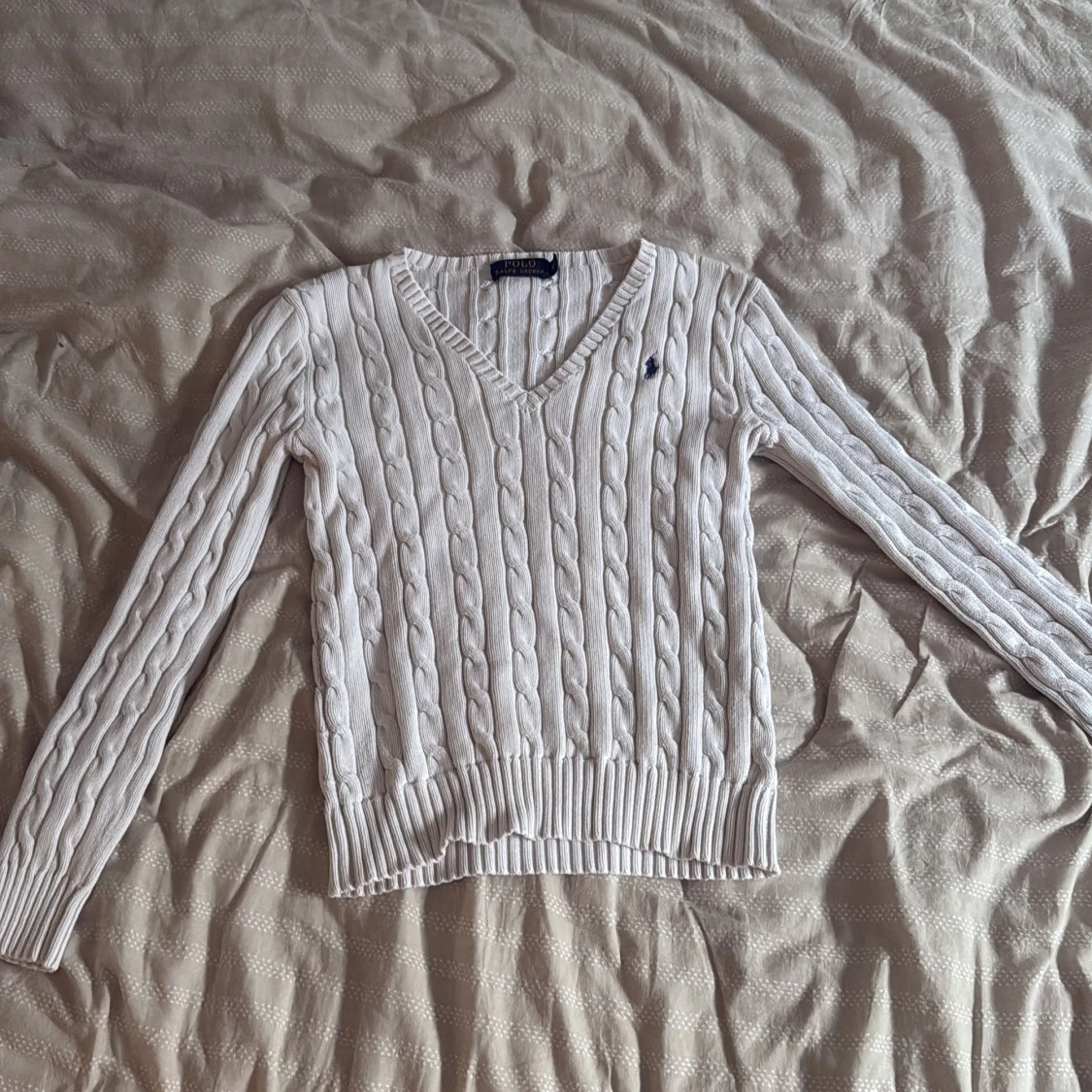 Vit kabelstickad tröja Polo Ralph Lauren