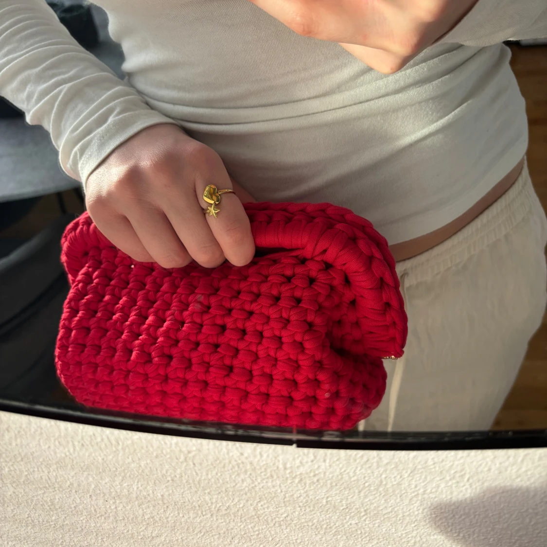 Virkad röd väska XXL