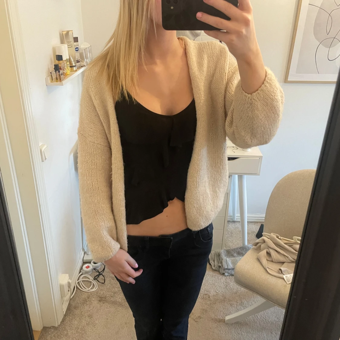 Beige stickad kofta  - 2