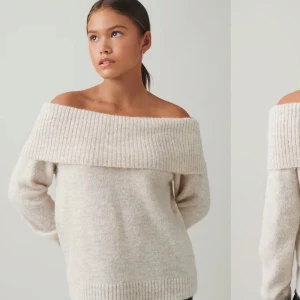 Offshoulder stickad tröja i beige - Superfin offshoulder stickad tröja i beige med bred ribbad kant upptill. Mjuk och skön, passar till både jeans och kjol. Endast använd en gång så tröjan är som ny. Inga knottror på tröjan heller som stickat lätt kan få. Inga tecken på att den är använd. Fin ljus beige färg som kan passa nu på sena sommarkvällar. Säljer då jag inte är bekväm i off shoulder tröjor.
