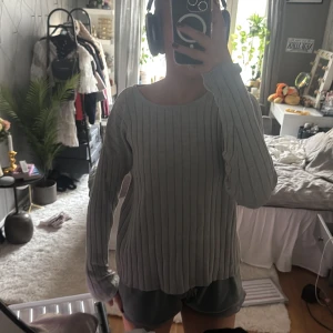 Grå ribbad tröja - Säljer en stilren grå ribbad tröja med långa ärmar. Perfekt för kyligare dagar och enkel att matcha med olika outfits. Tröjan har en klassisk rund halsringning och är gjord i ett mjukt material för extra komfort.