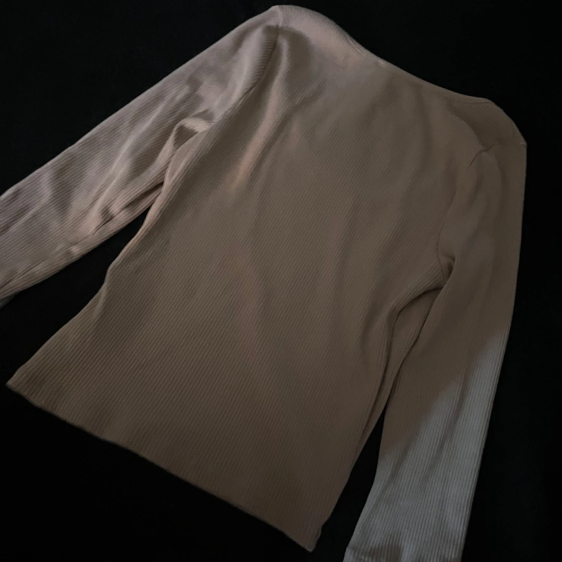 Beige ribbad långärmad topp 157 - 1