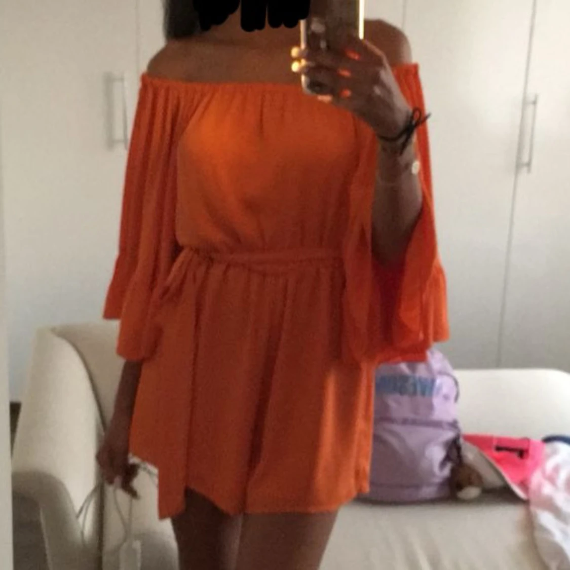 Orange offshoulder kortklänning - 1