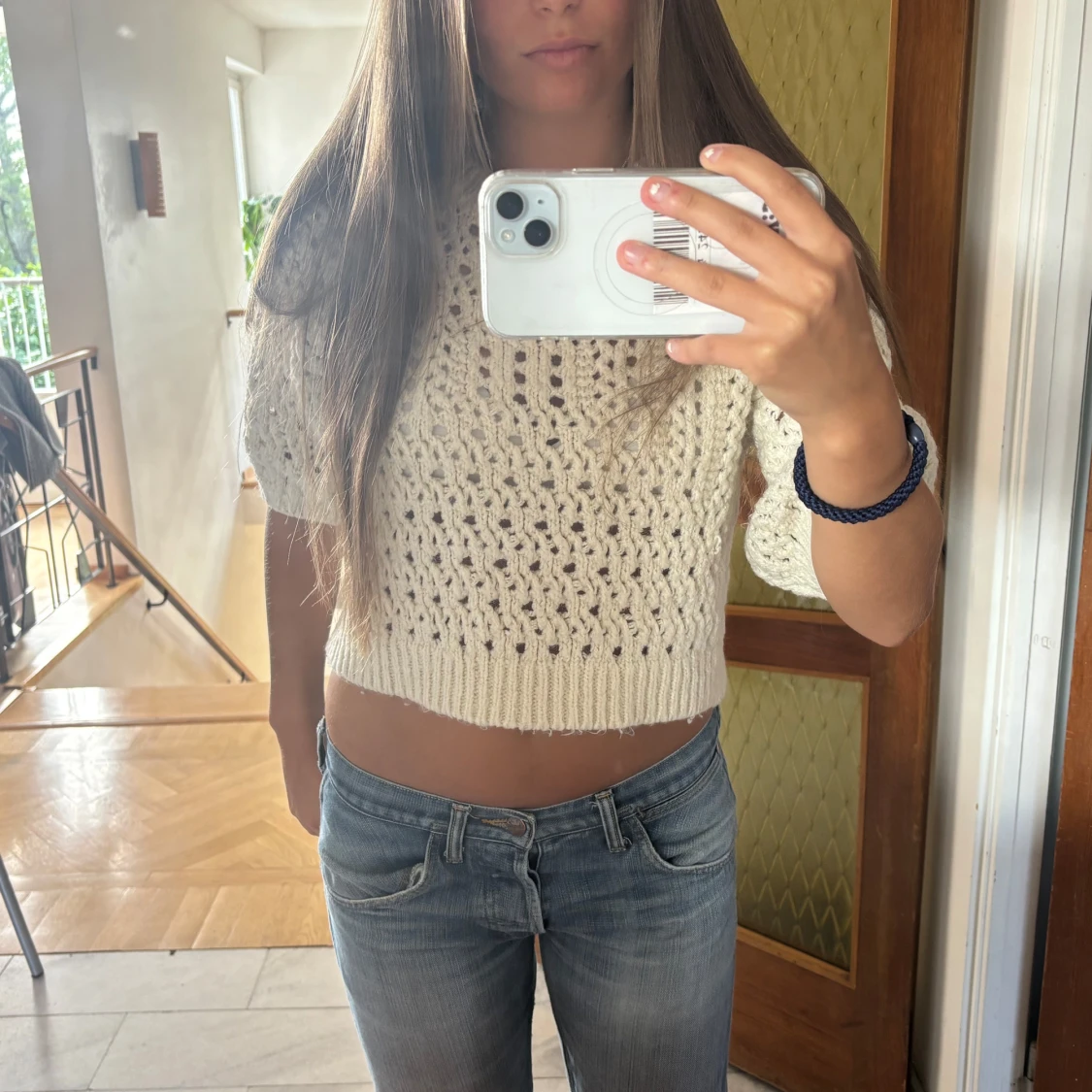 Vit croppad stickad topp