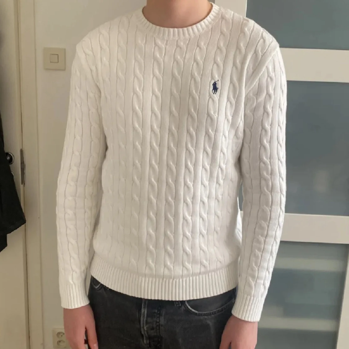 Vit kabelstickad tröja Polo Ralph Lauren