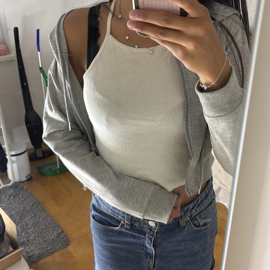 Grå croppad hoodiejacka från SHEIN