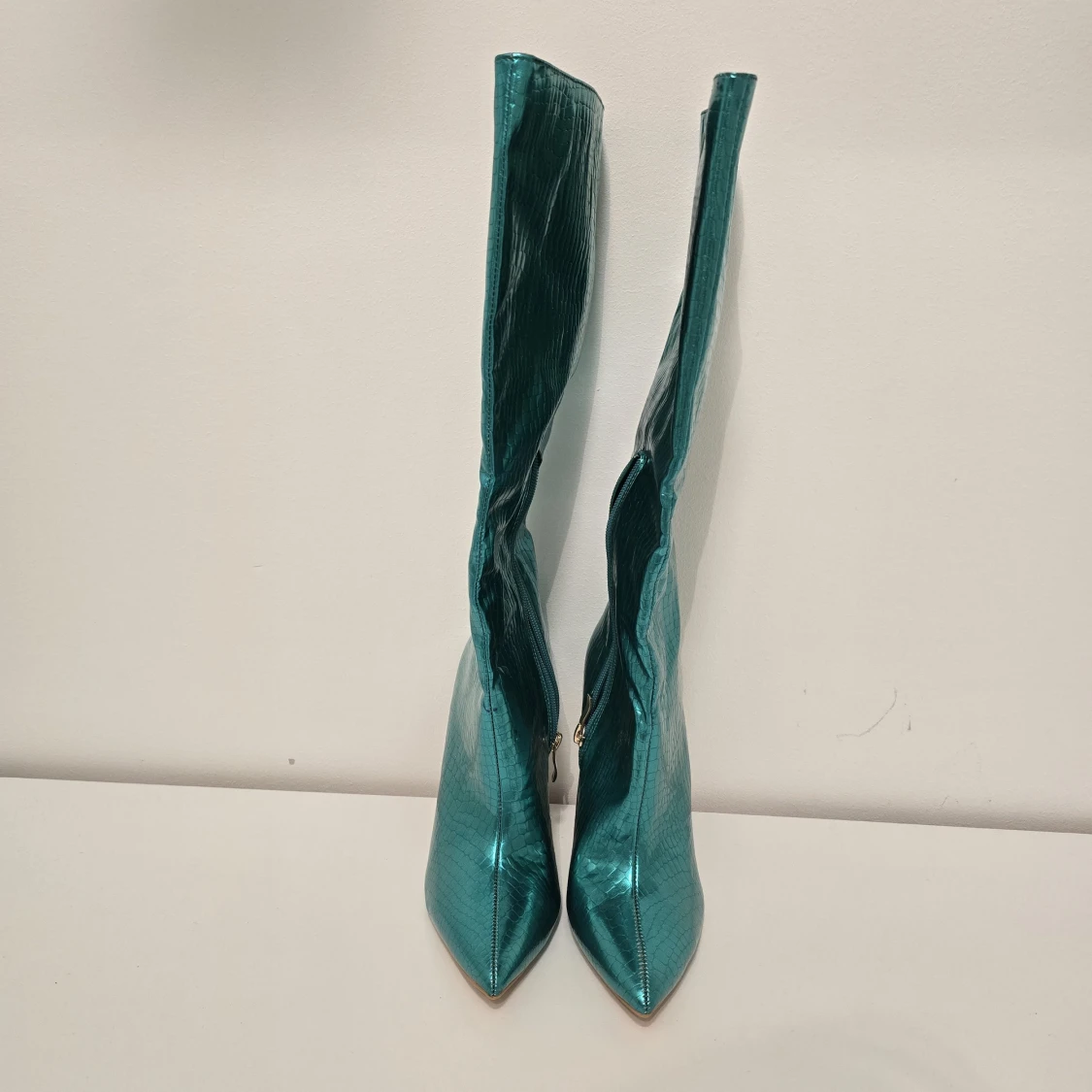 Turkosa höga stövlar med klack - 1
