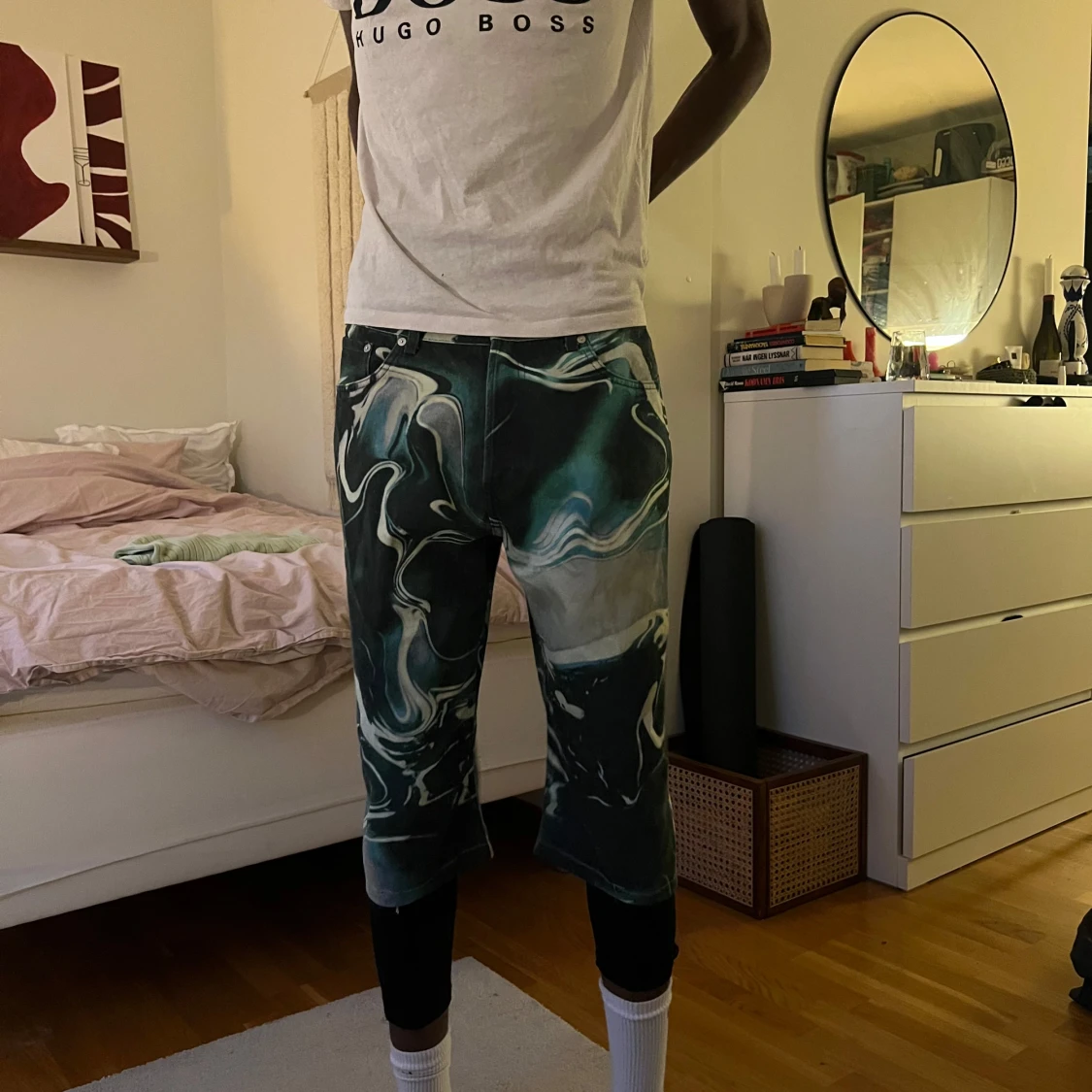 Grönmönstrade shorts