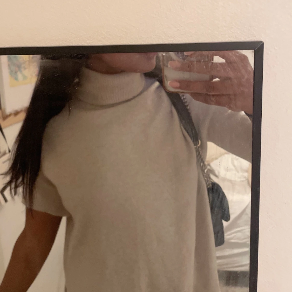 Beige croppad stickad polotröja - 2