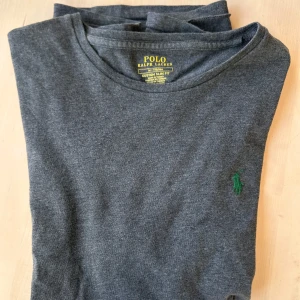Grå t-shirt från Ralph Lauren - Säljer en  grå t-shirt från Ralph Lauren med en grön broderad logga på bröstet. T-shirten har en normal passform och är kortärmad. Precis som i fallet med den andra jag säljer, så har jag inte använt denna många gånger, då jag snabbt växte ur den. Det är en tröja som jag egentligen tycker om mycket - men som inte var läglig helt enkelt. Vid frågor - hör av dig!