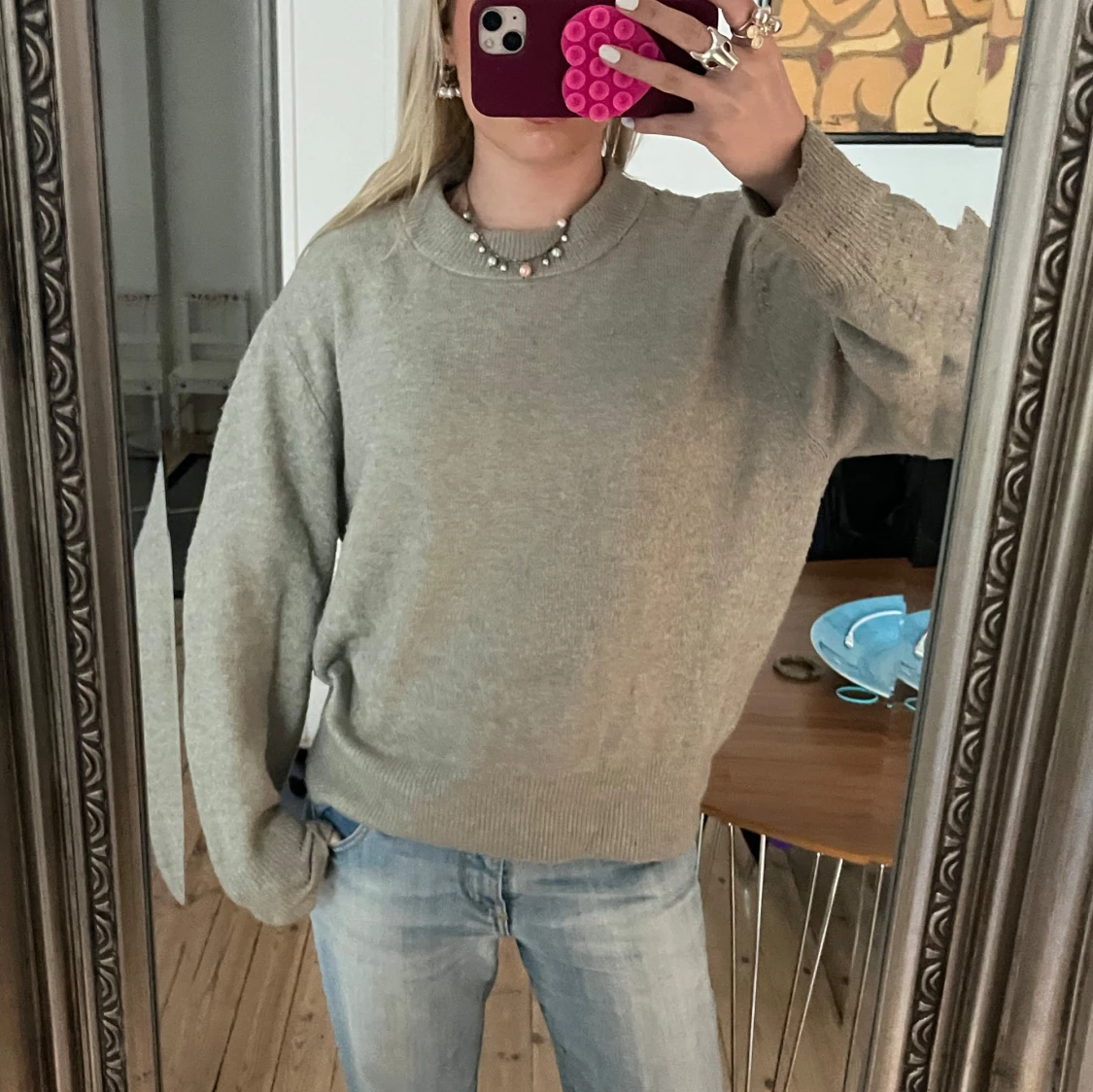 Grå/grön stickad tröja