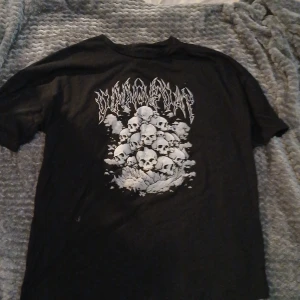 Svart tshirt med dödskalletryck - Cool svart T-shirt med döskalle tryck och text.mycket fin!  Ganska så Baggy skulle jag säga