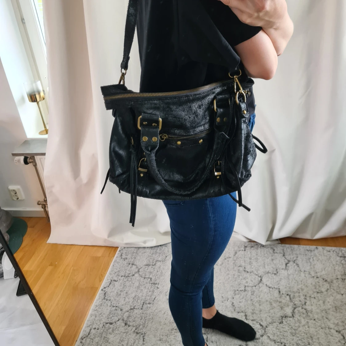 Svart city bag i skinn - 1