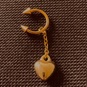 By prisförslag- Ögonbryns piercing med mini hjärta och kedja - Snygg piercing i guld med en kedja och ett hängande hjärta. Piercingen har en unik design med spetsiga detaljer på ringen.