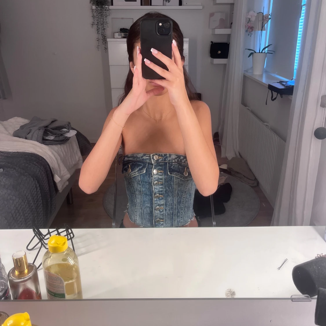 Jeans bandeau tubtopp med knappar