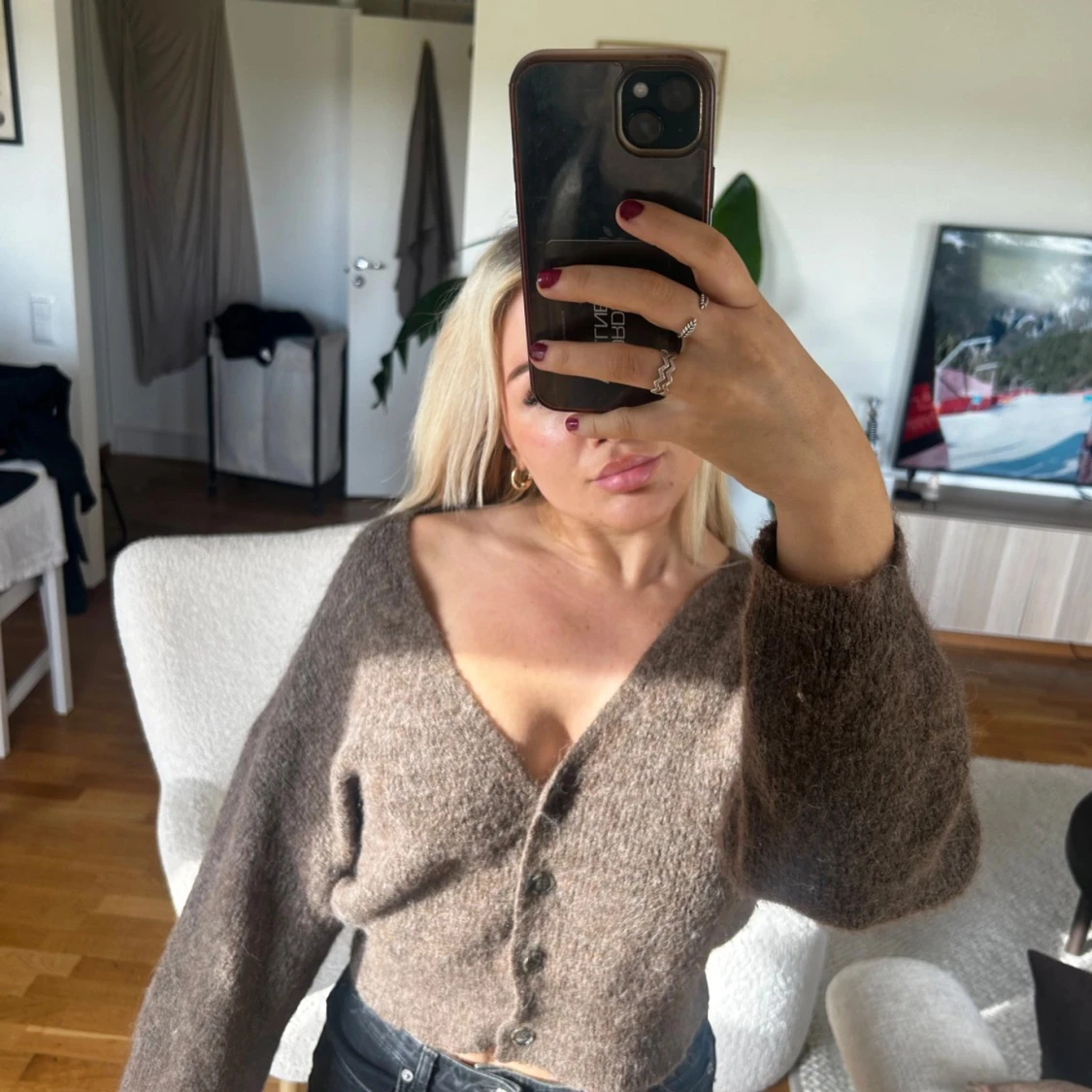 Stickad brun Mohair kofta stl S perfekt skick🤎 - 91