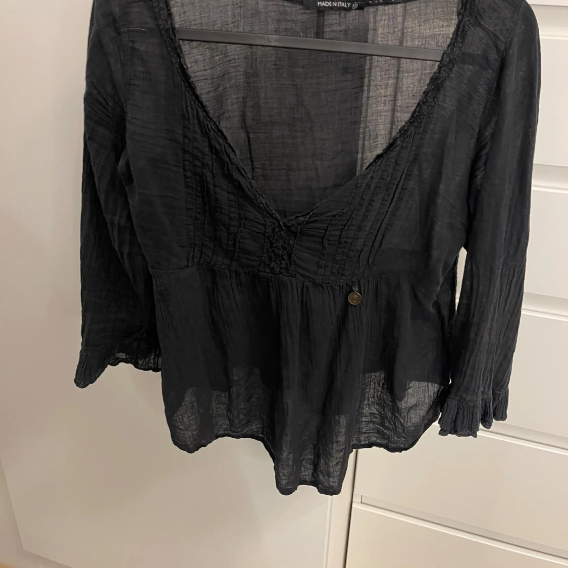 Marin blå blus i linne matrial - 1