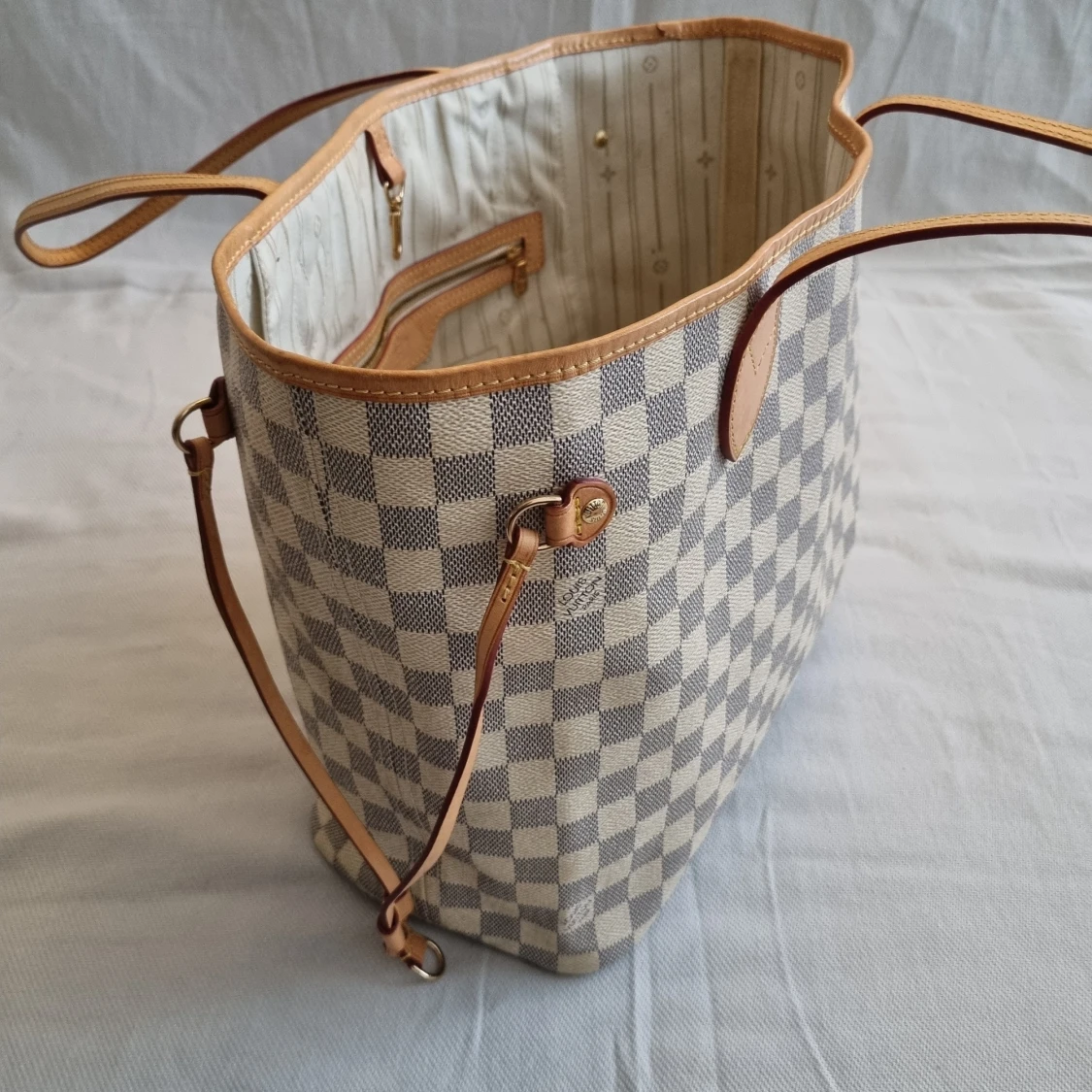 Rutig shoppingväska med läderdetaljer - damier  - 1