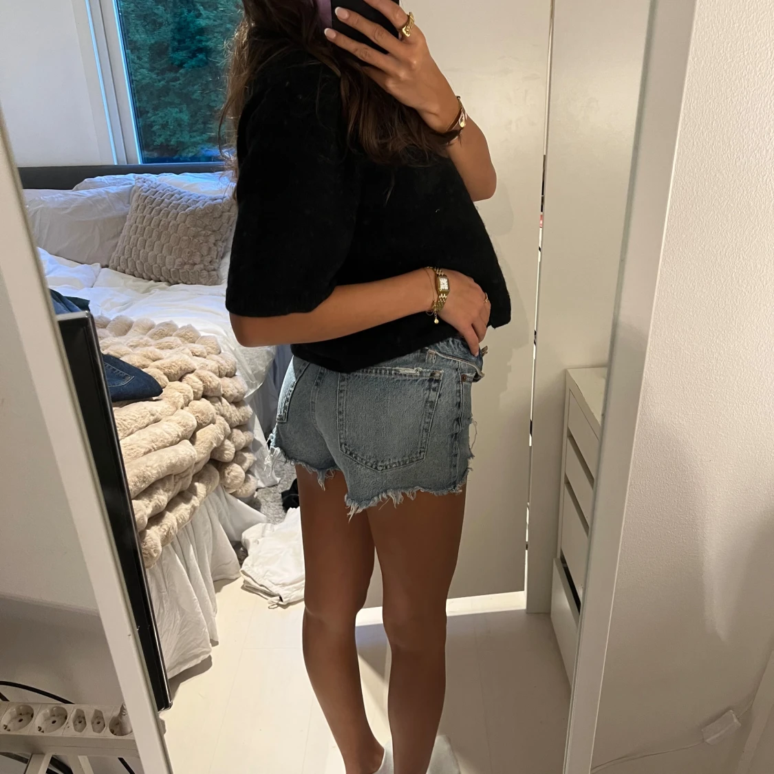 Blå jeansshorts från Zara med fransar - 1