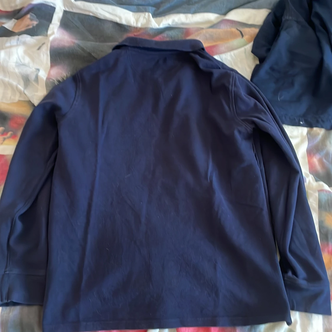 Mörkblå långärmad pikétröja - 1