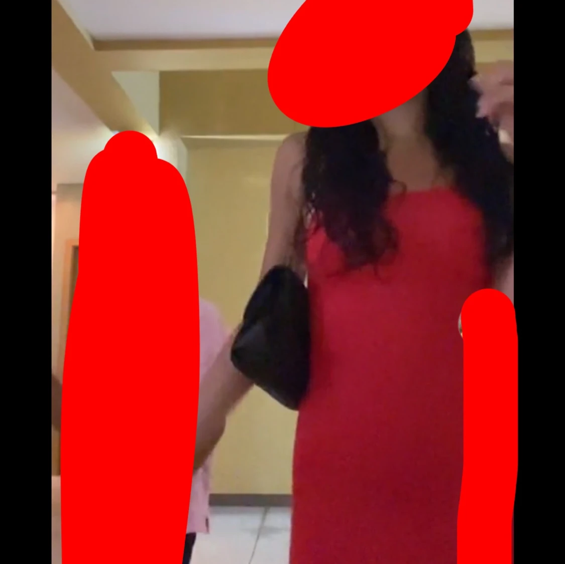 Röd och svart  klänning med snörning - 1