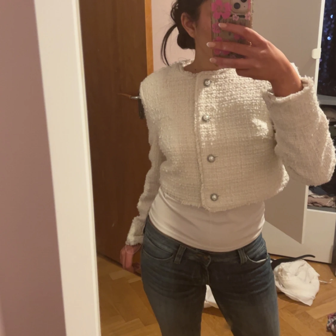 Vit tweedjacka med knappar - 2