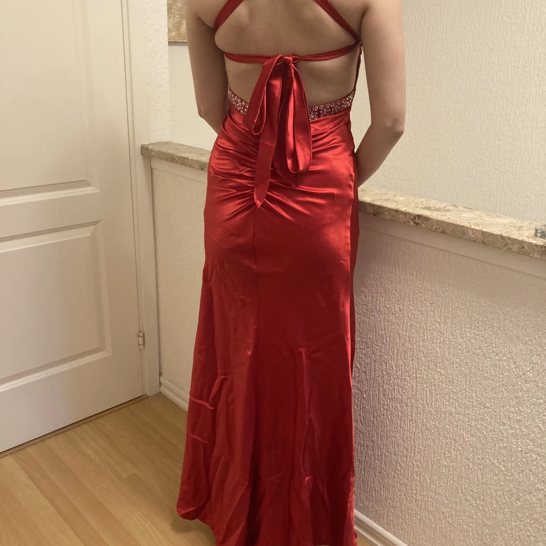 Röd långklänning i siden - 91