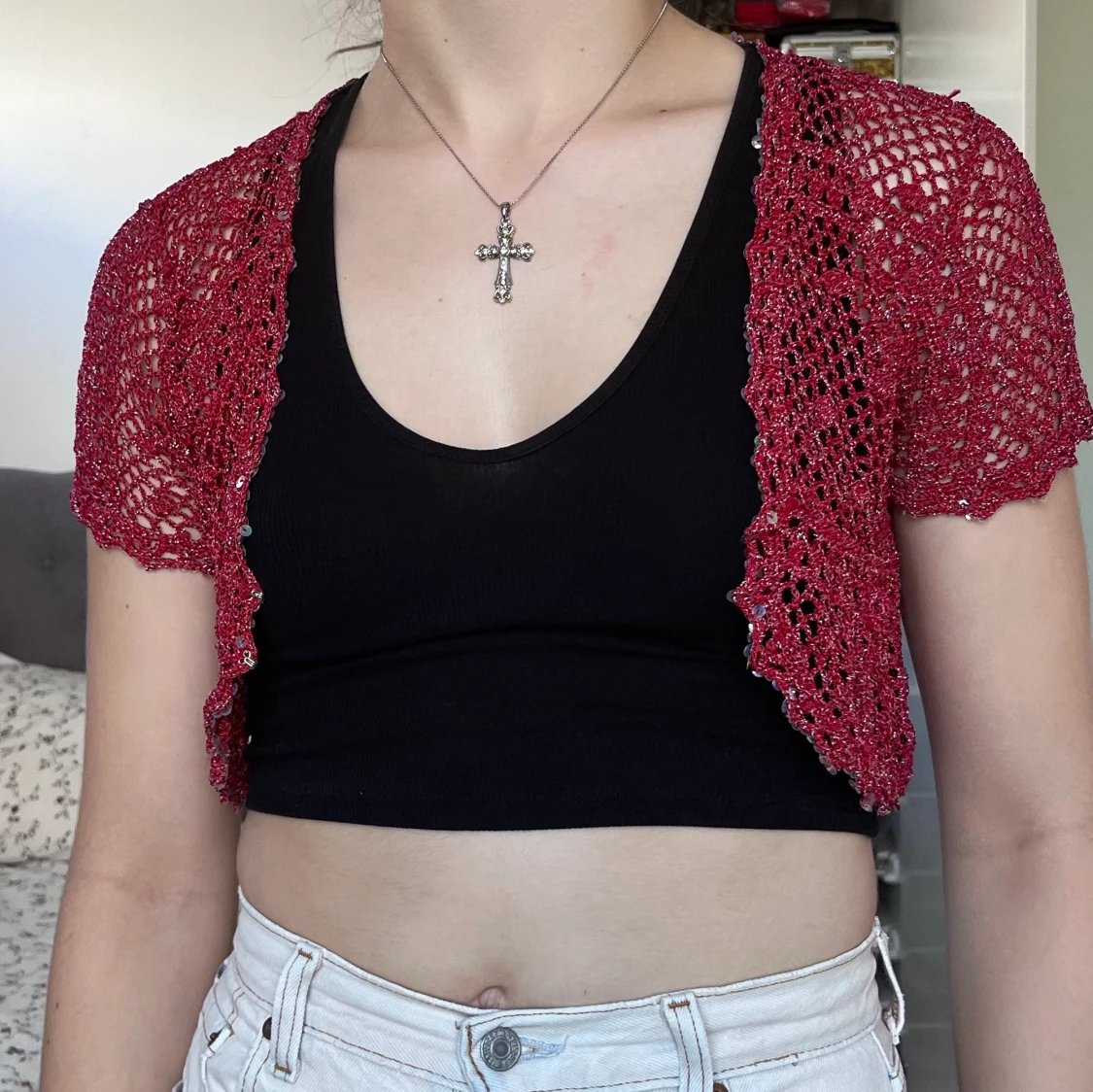 Röd glitter kofta - 90