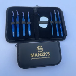 Pincett för ögonfransförlängning kit  - ögonfransförlängningspincettset vilken kommer med olika spetsar och du kan välja för olika behov, kan separera dina naturliga ögonfransar, vilket gör fransförlängningsarbetet mycket lättare - Printed Plasma Blue Color Coated -Rostfritt stål / Lättvikt 
