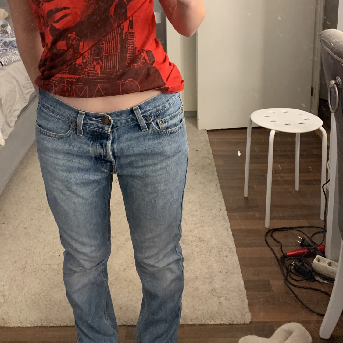 Ljusblå lågmidjade jeans - 90