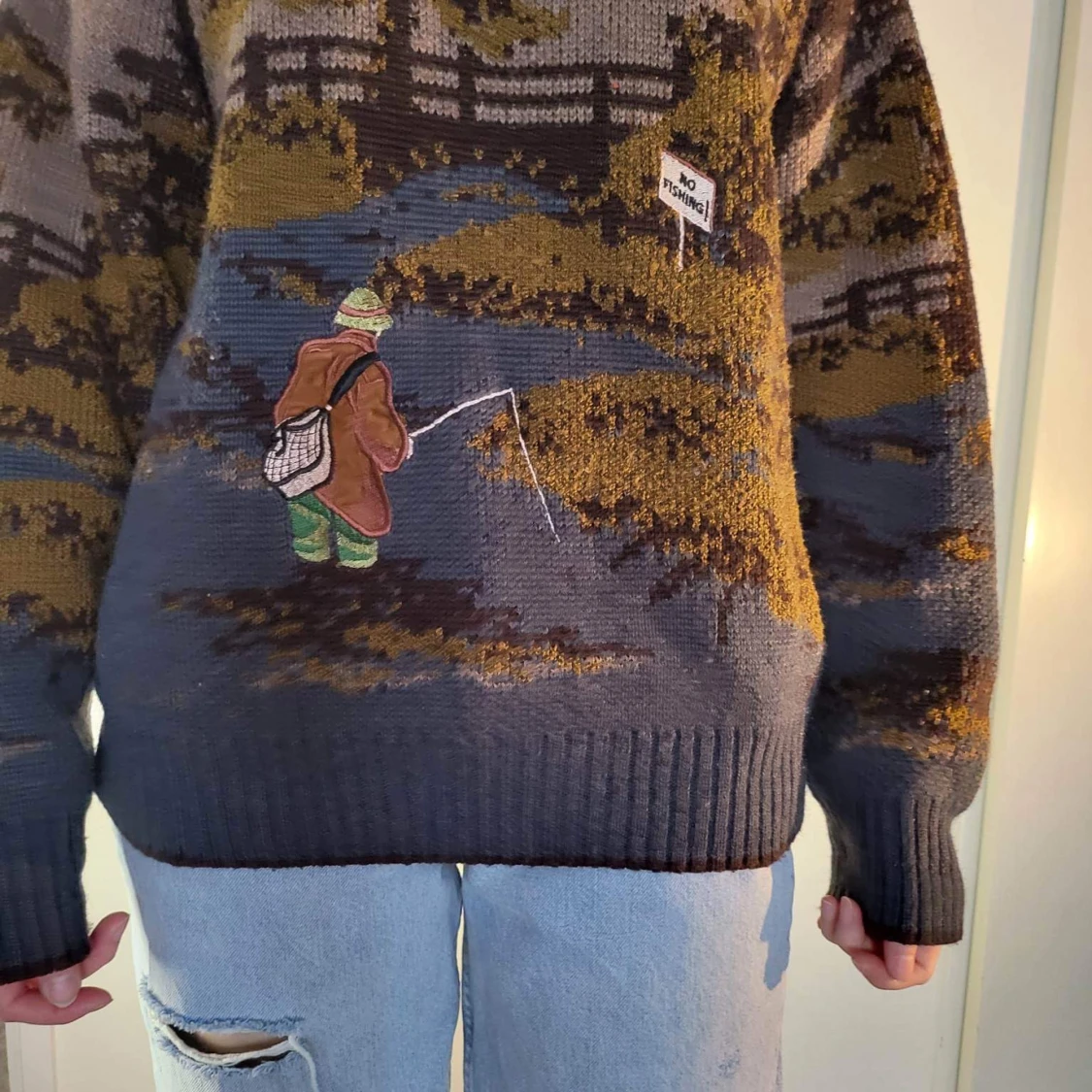 vintage stickad tjocktröja med tryck från No1 - 91