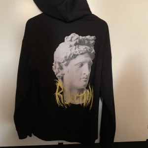 Hoodie med tryck - Jättebra kvalite, snygg hoodie, köpt för 400kr säljer för 199, stor i storlek , nästan helt ny, Size M men är oversight 