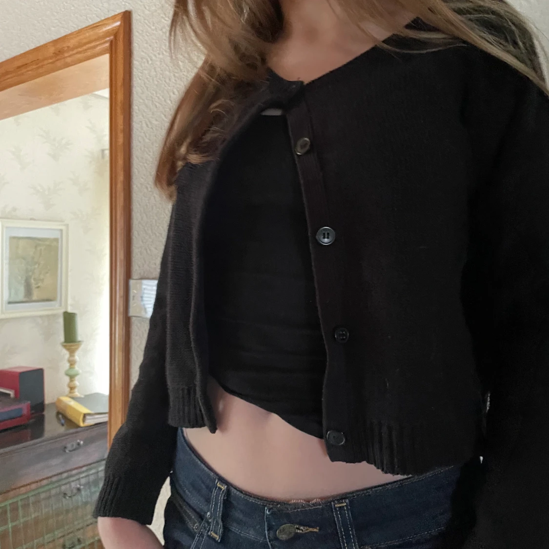 Stickad svart kofta m knappar från HM - 90