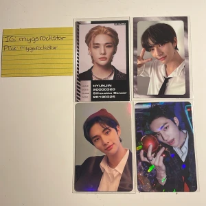 hyunjin pcs - säljer lite hyunjin pcs jag inte behöver längre, pris nedan. ID: 25kr || Silver border: 80kr ||Synnara pob: 115kr || Glitter pc: SÅLD + frakt