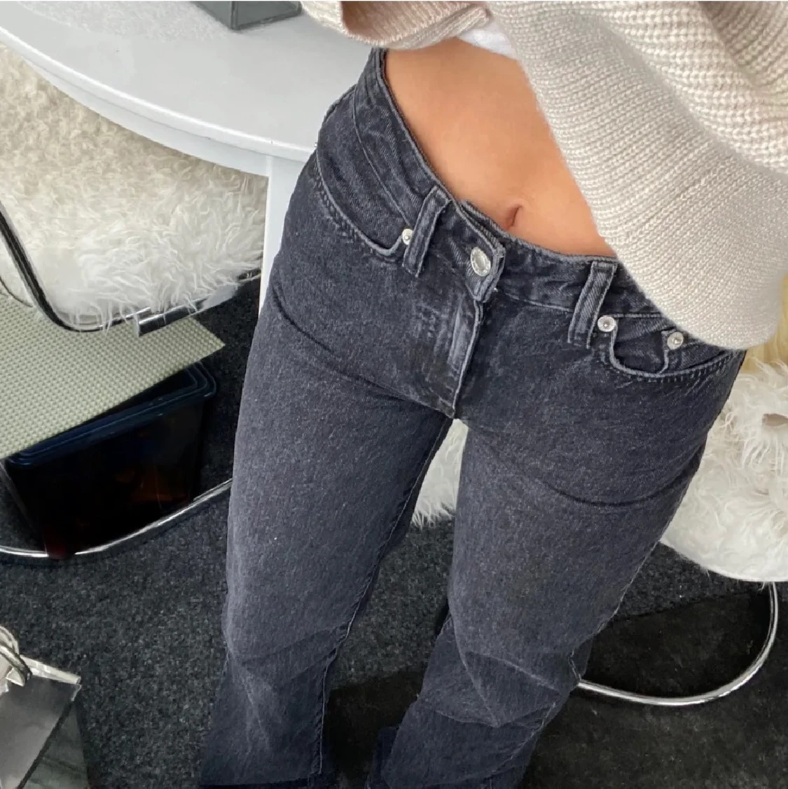 Grå midrise jeans  - 90