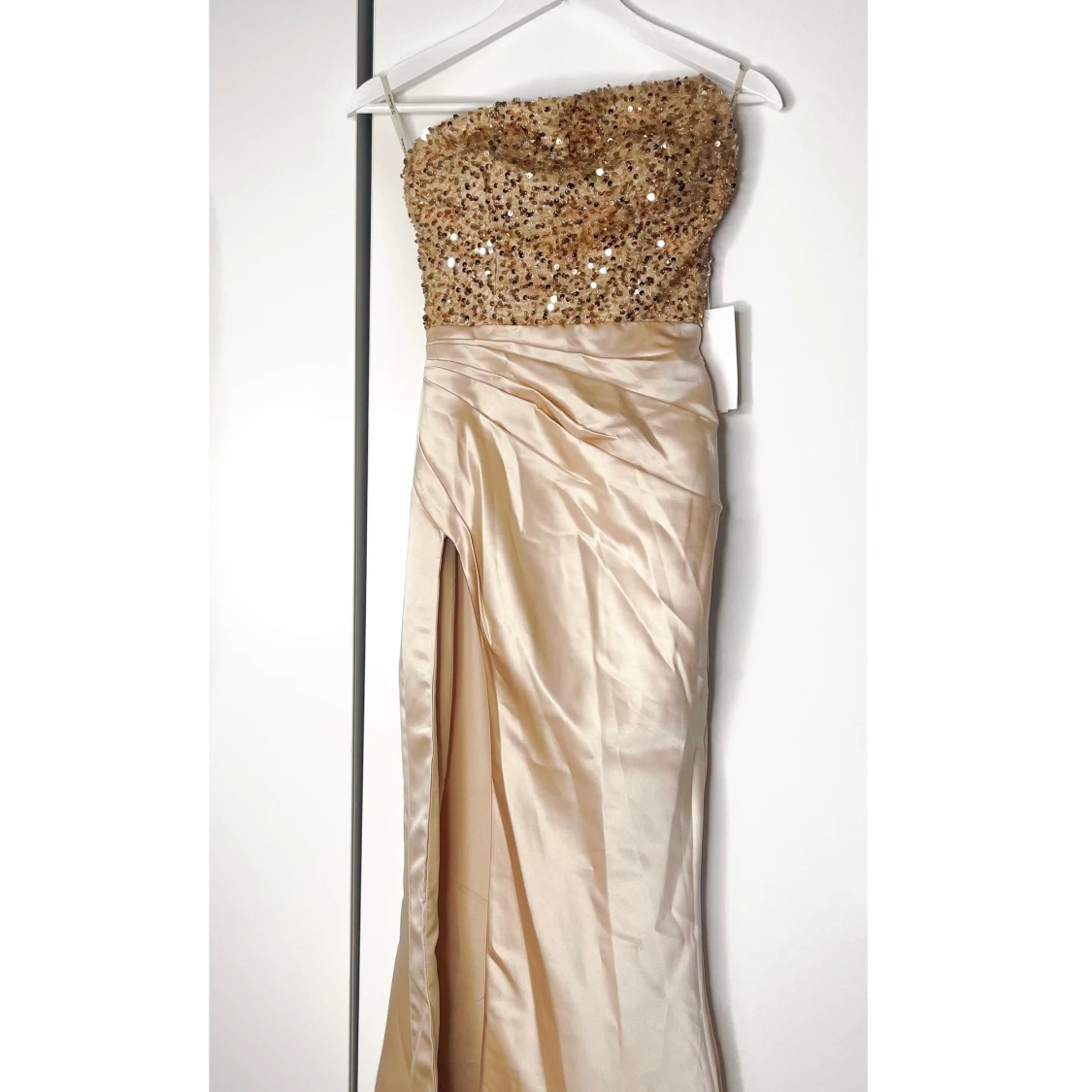 Bandlös paljettklänning/mermaid/slits/XS - 90