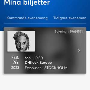 INTREASEKOLL på en D-block biljett som ska vara i Stockholm den 26/2, skriv om ni är intresserade💋💋
