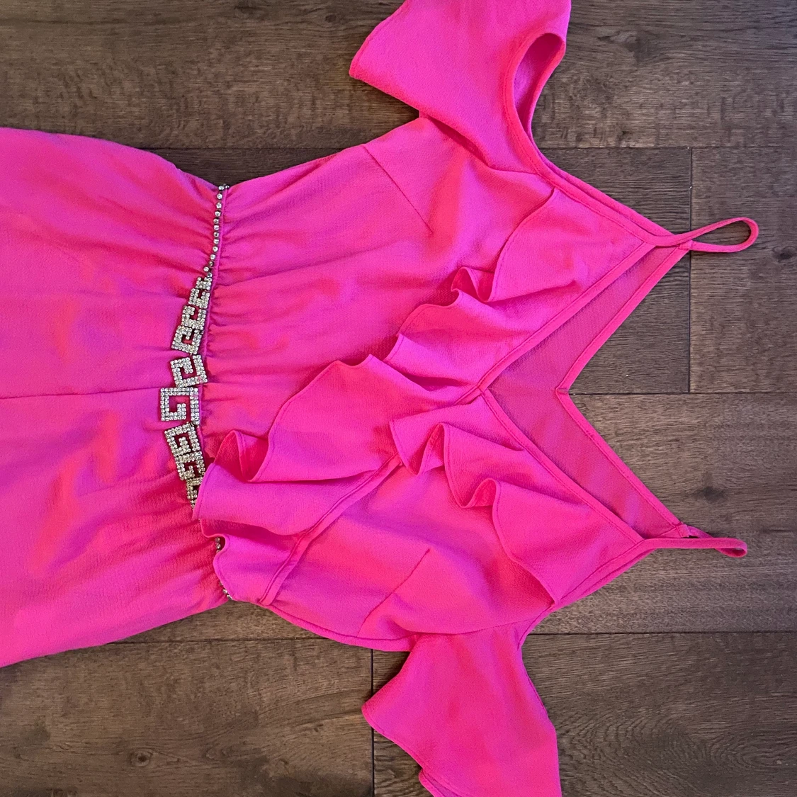 Rosa byxdress med strassdetalj - 90