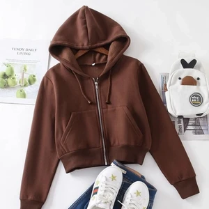 Brun zip-up hoodie - Storlek XS, dam. Nyskick/oanvänd. Ordinarie pris 259kr.