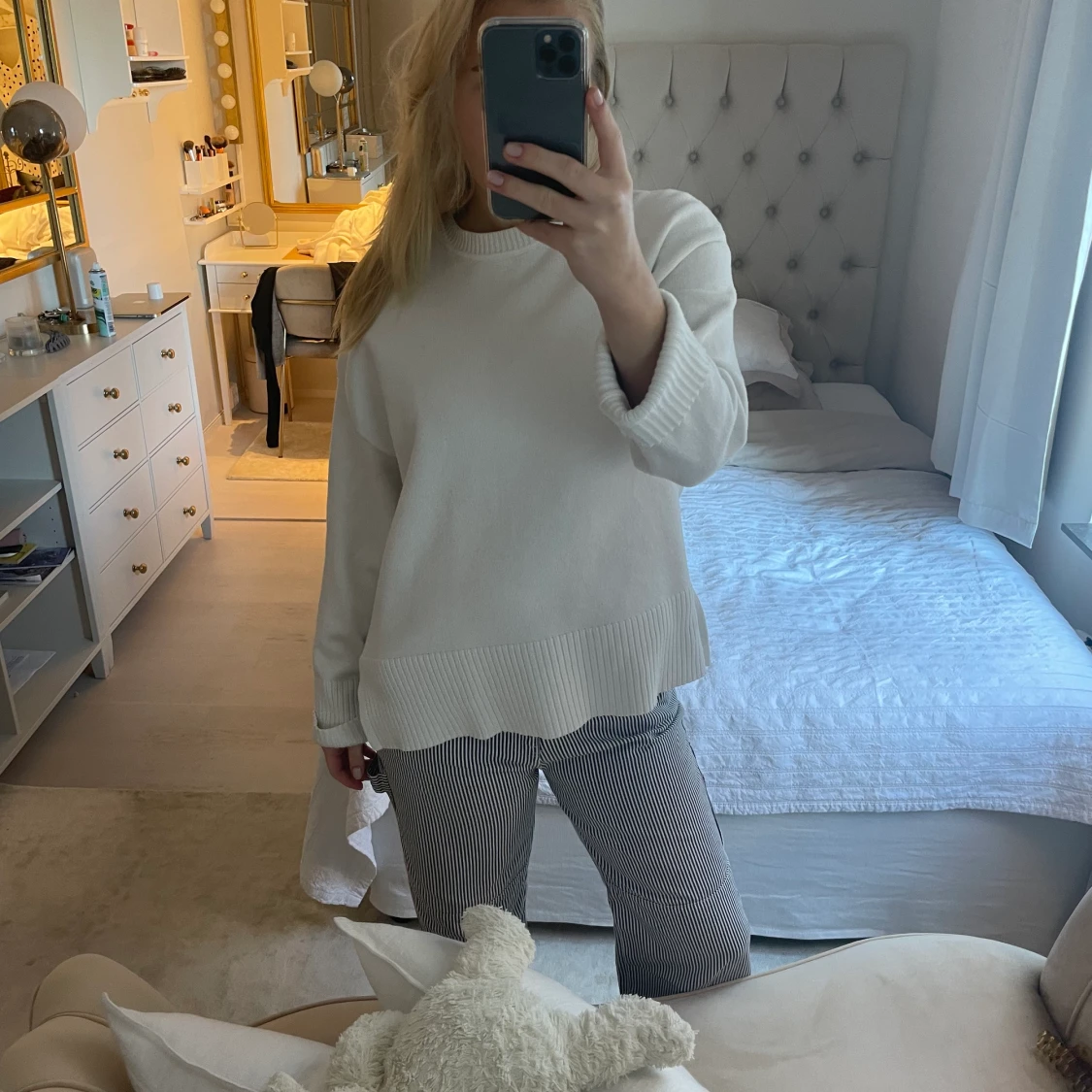 Vit stickad tröja  - 90