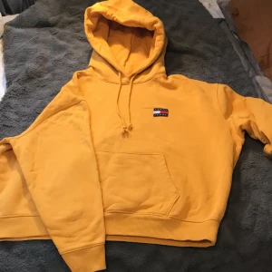 Snygg hoodie Tommy Hilfiger - Lite kraftigare hoodie i fint skick. Lite bylsig och något kort i modellen. Storleken är L, men skulle mer säga S/M
