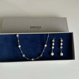 Örhängen och halsband  - Ett sett av örhängen och halsband med pärlor och stenar från snö. Helt oanvände och med lappen fortfarande på.