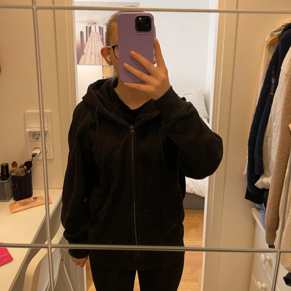 Svart zip up hoodie - 90