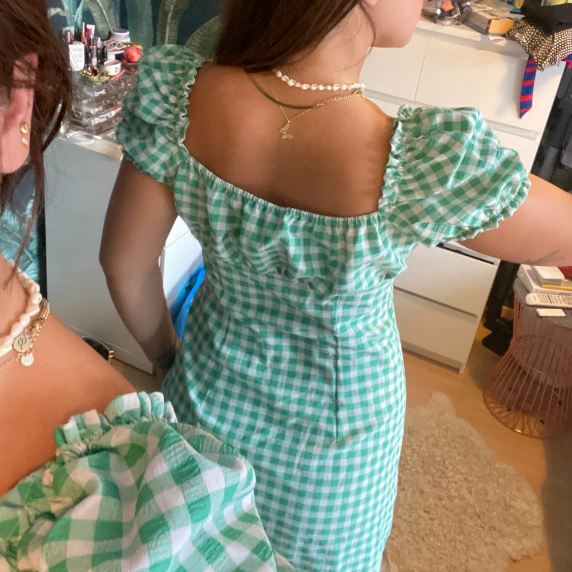 Grön rutig klänning  - 90