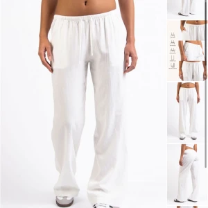 Vita linnebyxor - Lågmidjade linnebyxor från madlady.  Helt oanvända Stl Medium/Regular (längd). Ganska tight i midjan så skulle passa en small. 