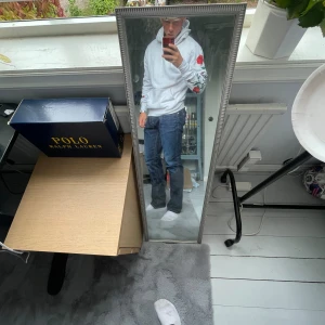 Vit hoodie - En vit hur hoodie med rosor på armarna från hm som är synligt använd men ändå inga hål eller fläckar.   Om du har några frågor är det bara att skriva. Köparen står för frakt. 