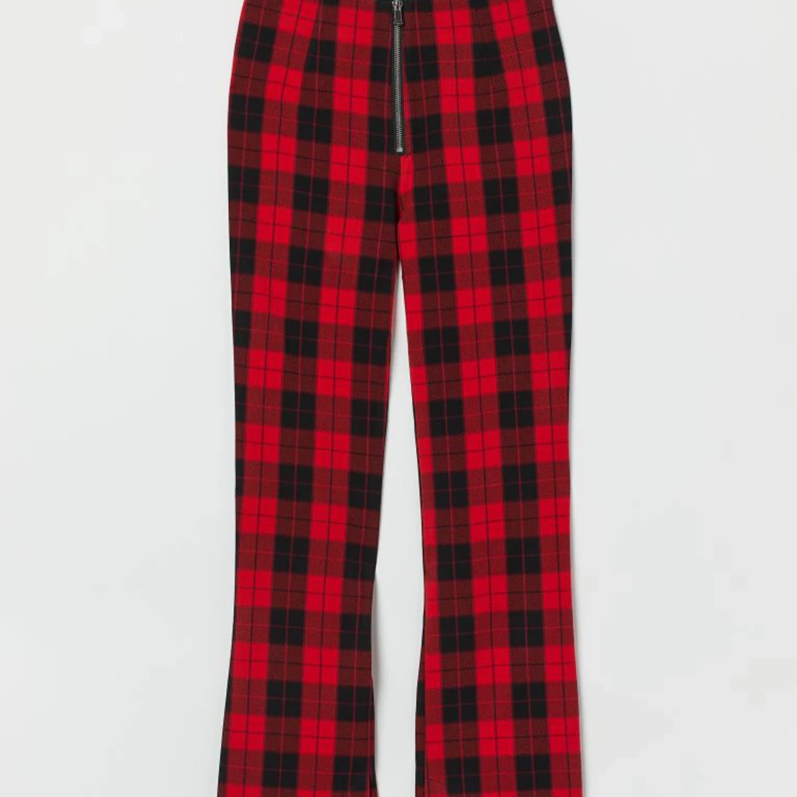 rutiga utsvänga byxor med dragkedja